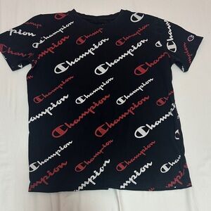 Champion Kids Black Tee with Red and White Logo